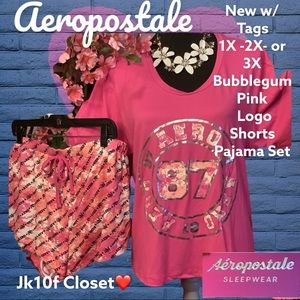 🌷NWT AEROPOSTALE 1X BUBBLEGUM 🌸PINK SHORTS PAJAMAS